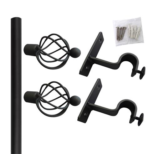 Set simple barra cortina 200 cm negro 19mm 2